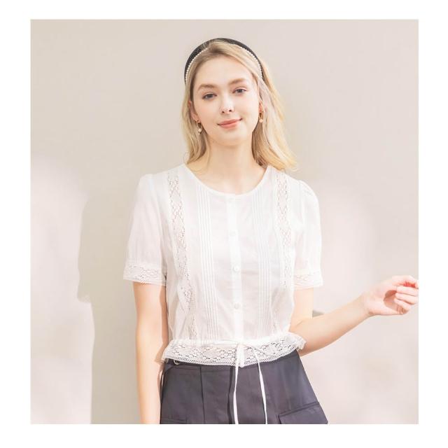 【 I r i s G i r l s 艾 莉 詩 】 輕 甜 蕾 絲 短 版 上 衣 - 白 色 ( )