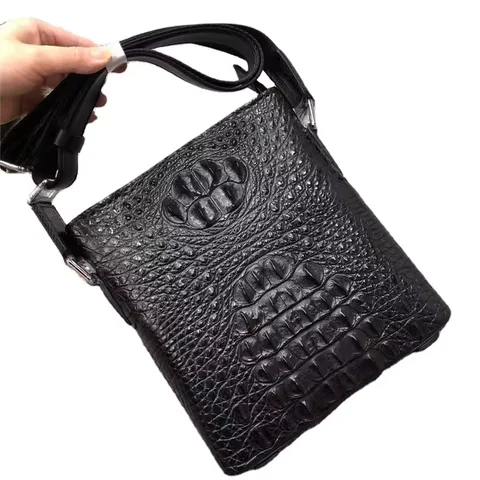 Exotic Genuine Crocodile Skin 男士's Small Casual Cross Shoulder Bag Authentic Real Alligator 皮革 Male Flap Purse Sling Bag