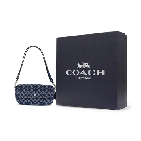 COACH Brook Flap Fabric Handbag, Shoulder Bag Medium 女士's Blue CAT60-LHRHY