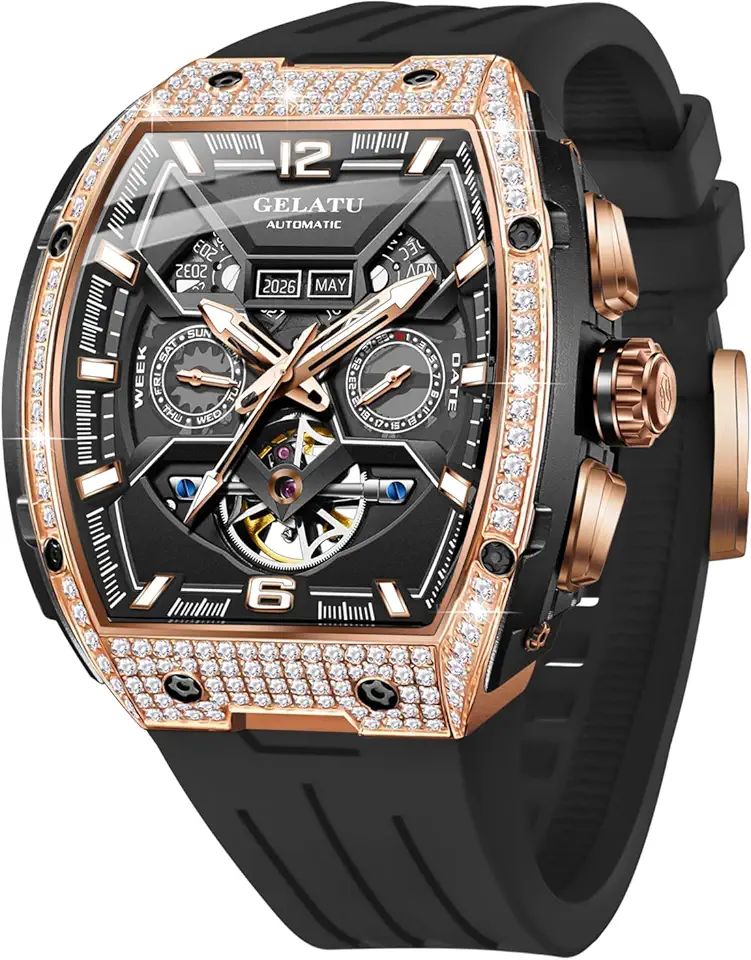 OLEVS GELATU 男士's 自動機械 Mechanical 手錶 Multi-Function Diamond Skeleton Dial 精品 藍寶石 水晶 50M 防水 ...