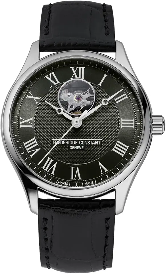 Frederique Constant 男士's 自動機械 Classics, 40mm Silver-Tone 不鏽鋼 Case with a Black 皮革 Strap and a Green...
